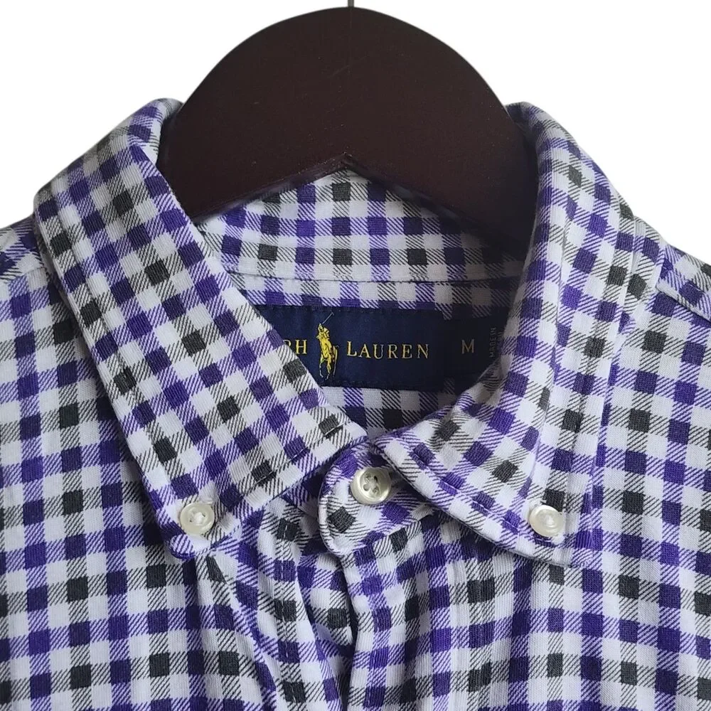 RALPH LAUREN Polo Gingham Check Shirt Pima Cotton Modal Med Made In Peru
